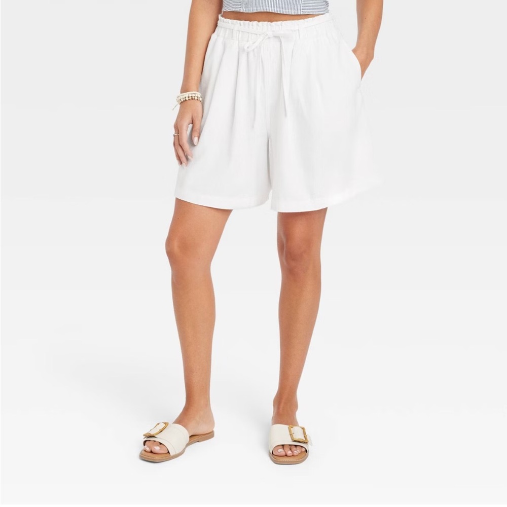 Universal Thread Linen Tie Waist Shorts White Mid-Rise Pull-On